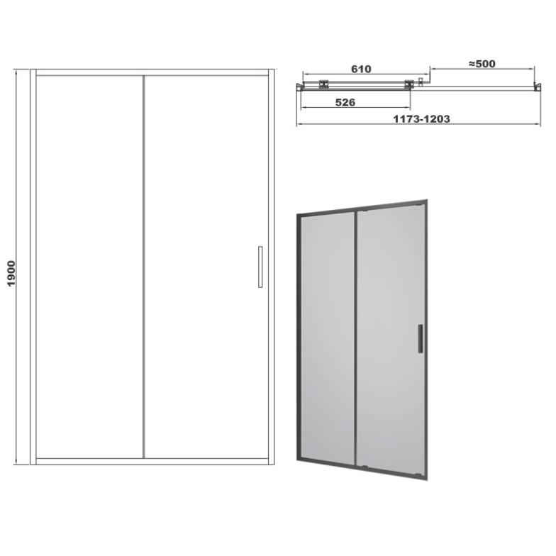 DEVIT FEN3540B ART Душові двері 120, чорний матовий, без піддона, скло прозоре