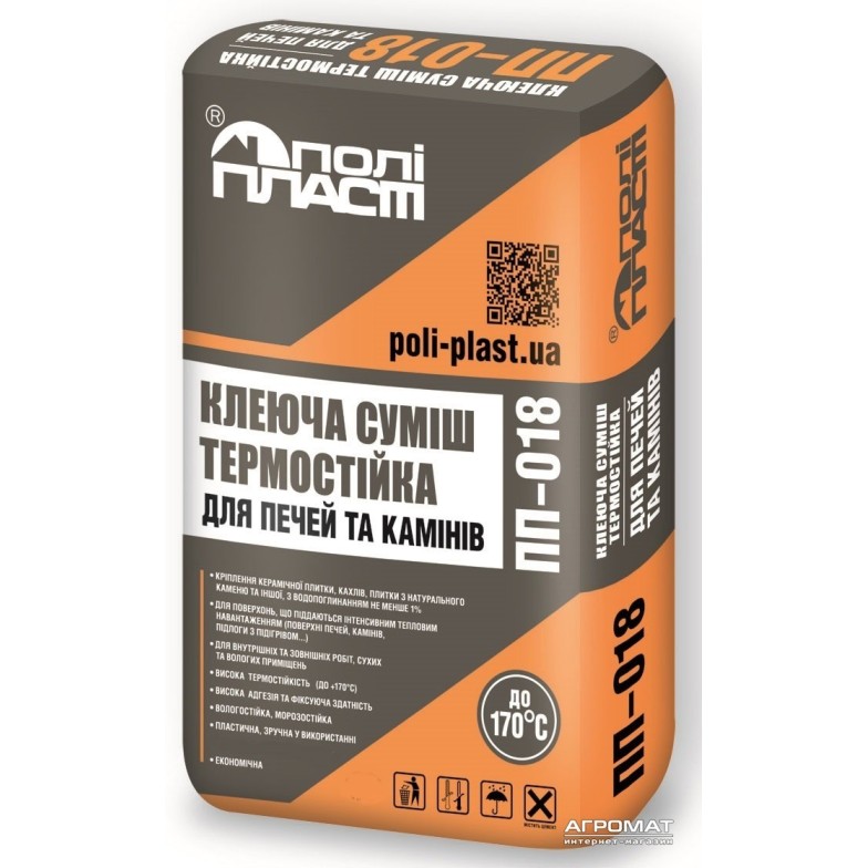 Будівельна хімія Полипласт ПП-018 Клей термост д/печей, камінів 20кг