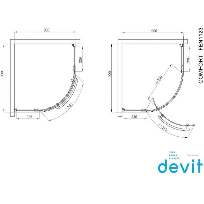 Душова кабіна Devit Comfort FEN1123 1/4 кола 90х90 см