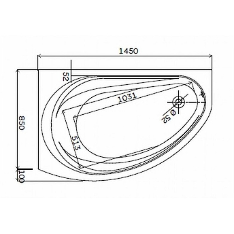 5533000 SUPERO Ванна асиметрична 145x85 см, права, колір білий, в комплекті з ніжками SN14