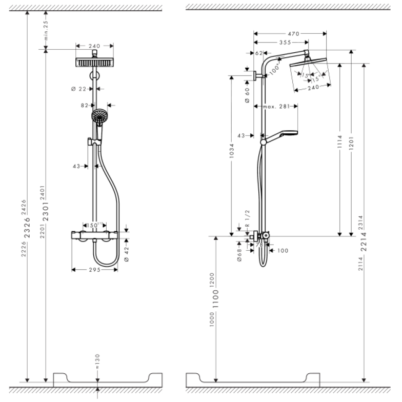 Душова система Hansgrohe Crometta 27271000 E 240 1jet Showerpipe з термостатом