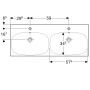 500.627.01.2 Geberit Acanto Умивальник подвійний 120 см, з двома отворами, з переливом, з системою швидкого монтажу, білий