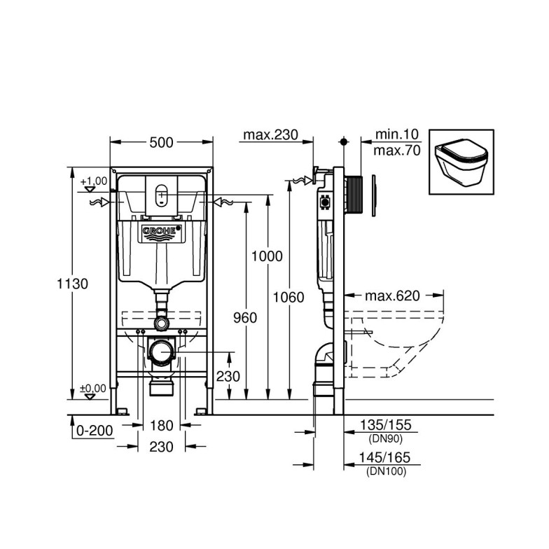 Інсталяція для унітазу  Grohe Rapid SL 4в1 38929000 з  клавішою Arena Cosmopolitan