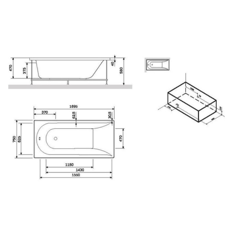 Каркас для ванни AM.PM Spirit W72A-170-075W-R2 170х75