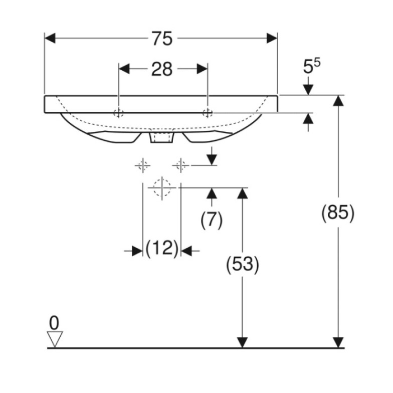 Раковина Geberit, iCon Light 501.848.JT.1,  75 см, з 1 отв.під зміш., з переливом, колір білий матовий