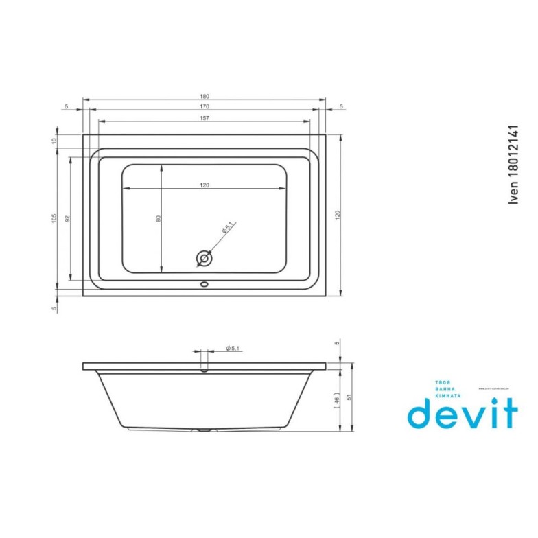 Акрилова ванна Devit Iven 18012141 180х120 см
