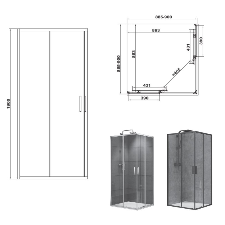 DEVIT FEN2140B ART 2.0 Кабіна душова, квадратна, розсувна, колір - чорний матовий, 90х90, без піддона, скло прозоре