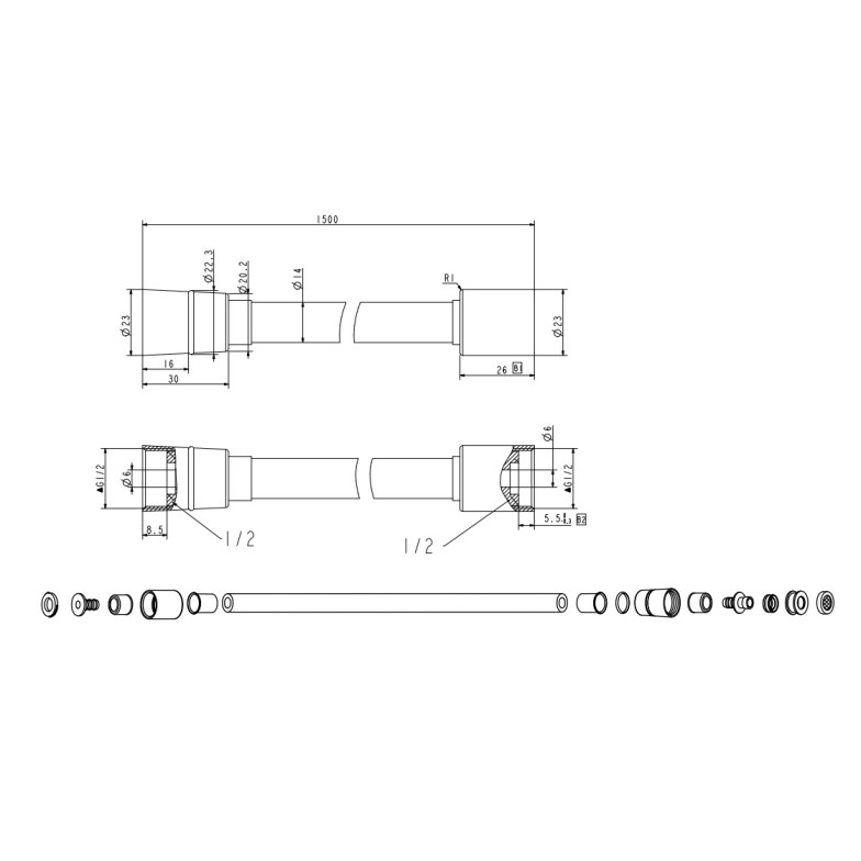 Шланг душовий DEVIT 22155B, чорний, силікон