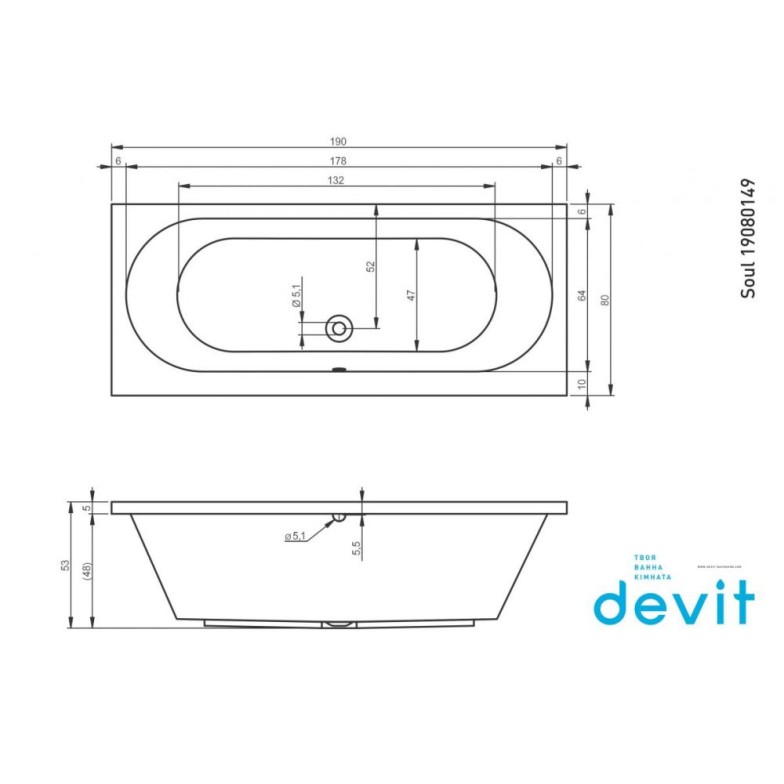 Акрилова ванна Devit Soul 19080149 190х80 см