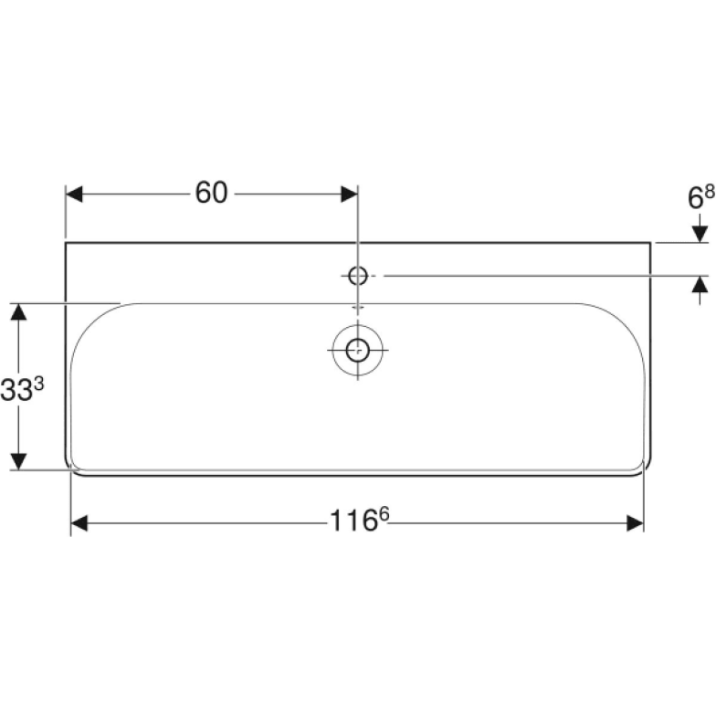 Умивальник Geberit, Smyle Square 500.226.01.1, 120см, отвір для змішувача в центрі, перелив видимий, білий