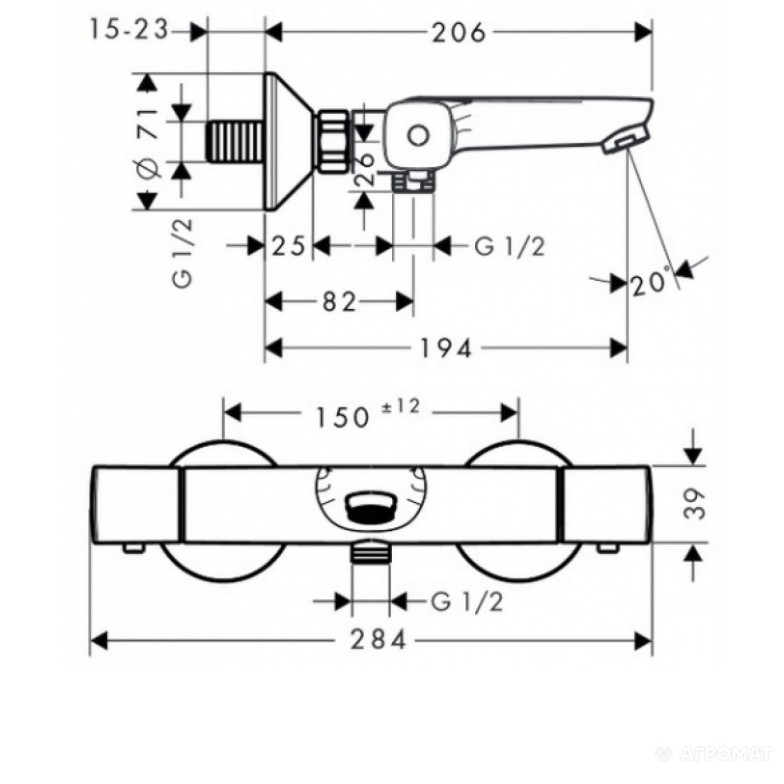 Змішувач до ванни Hansgrohe Ecostat 13123000 Universal Термостат д/ванни