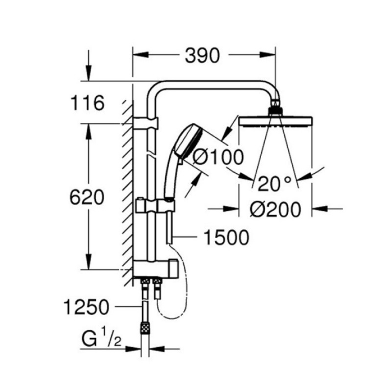 Душова система з перемикачем Grohe New Tempesta System 200 27389002