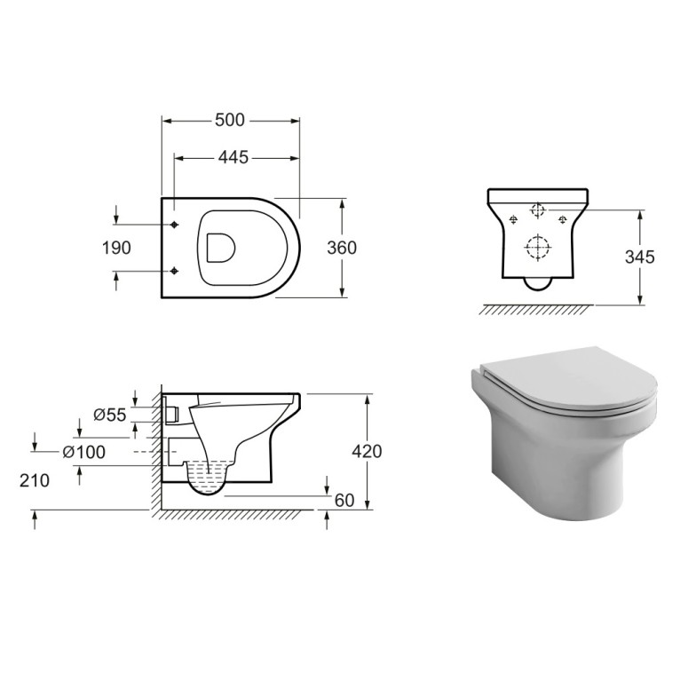 Унітаз підвісний PRIMERA 8320026 RING безобідковий + кришка soft-close, quick-fix