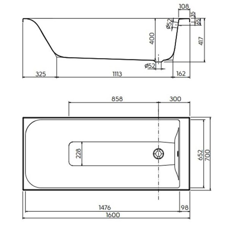 XWP3660000N Ванна акрилова прямокутна Rekord 160x70 см, біла, без ніжок