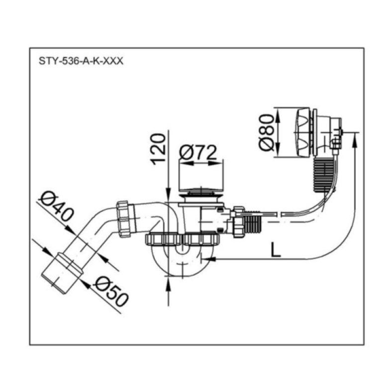 Автоматичний сифон для ванни Styron STY-536-A-K, 6/4”, колір накладки хром