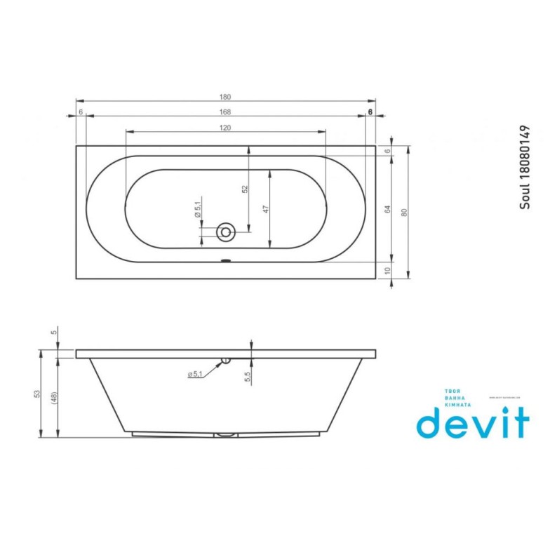 Акрилова ванна Devit Soul 18080149 180х80 см