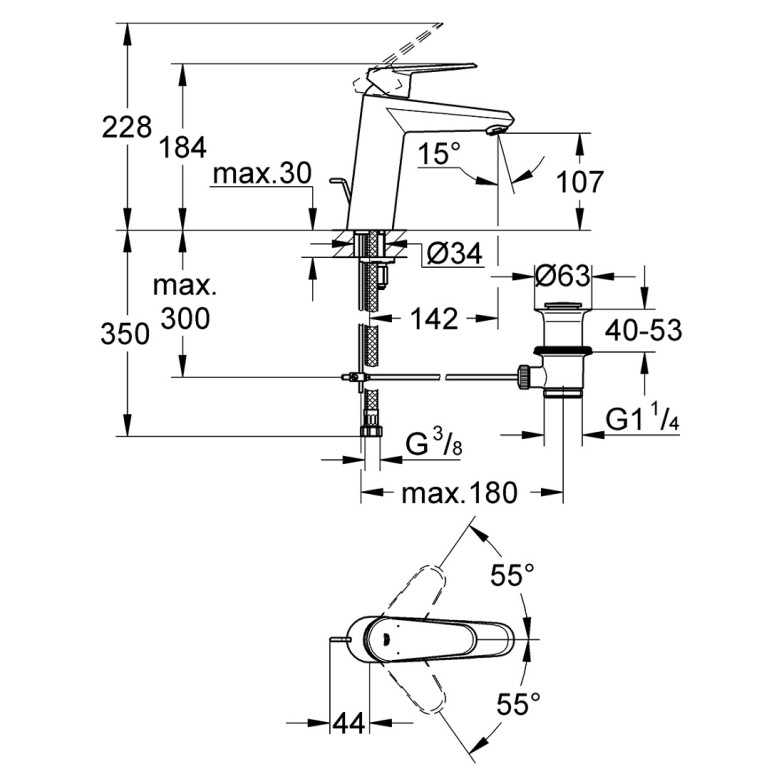 Змішувач до раковини Grohe Eurodisc cosmopolitan 23448002