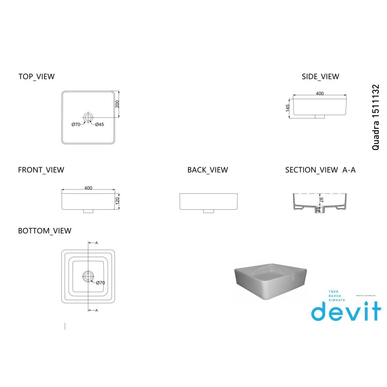 Раковина Devit Quadra 1511132B раковина тонкостінна, чорний матовий