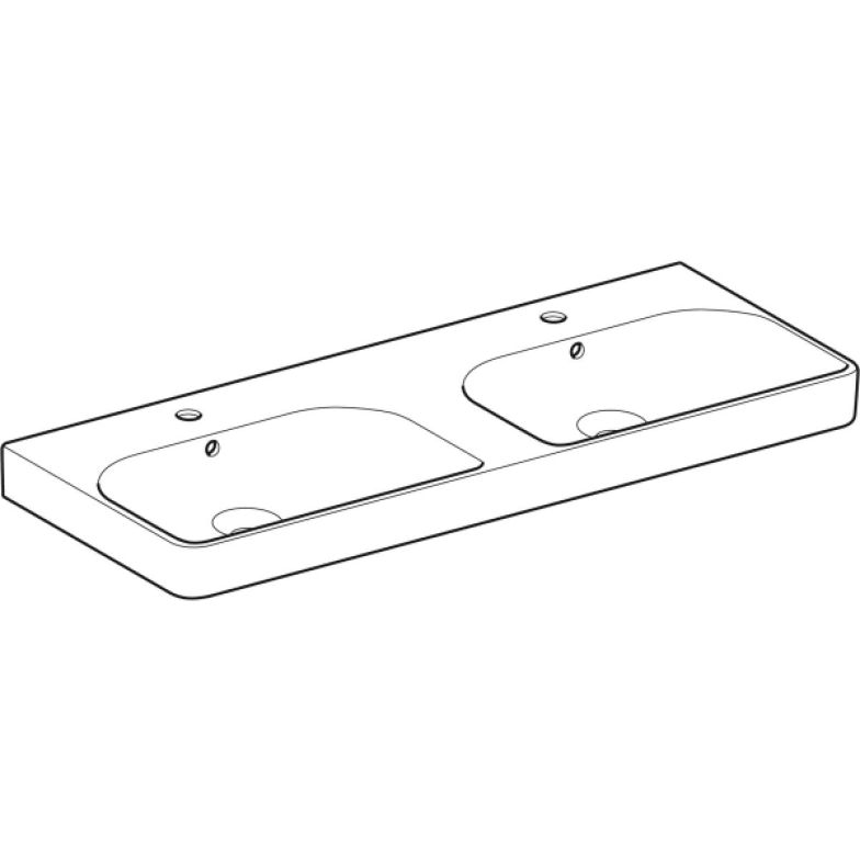 Подвійний умивальник Geberit, Smyle Square 500.223.01.1, 120см, отвір для змішувача в центрі, перелив видимий, білий