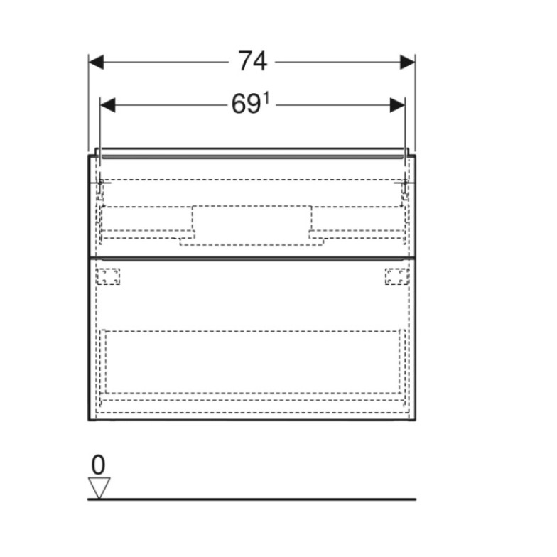 Шафка Geberit, iCon 502.304.01.3, під раковину 75 см, з 2-ма шухлядами, колір білий матовий