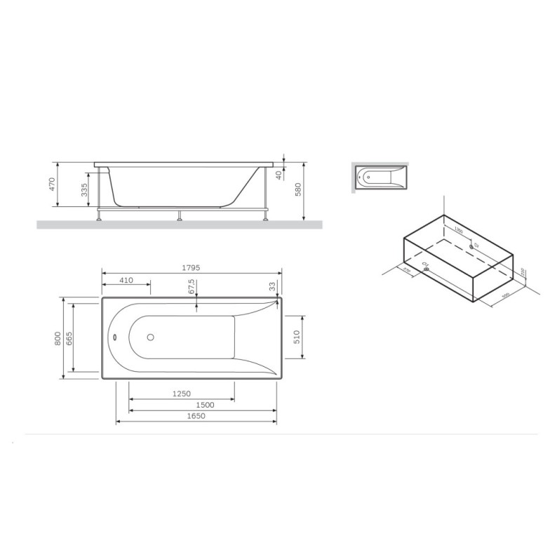 Панель для ванни АМ.РМ Spirit W72A-180-080W-P2 180см фронтальна