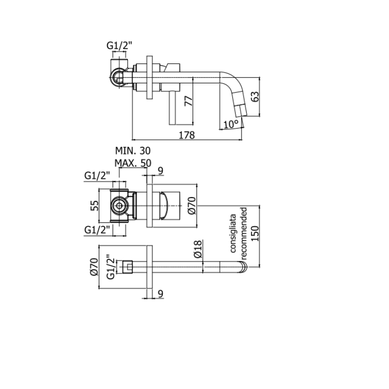 LIG006NO70 LIGHT Змішувач раковини, вилив 175 мм чорний