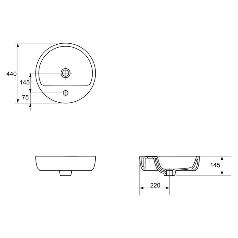 Раковина Caspia Ring 44 накладна Cersanit  (K11-0094-EX3/K11-0094)