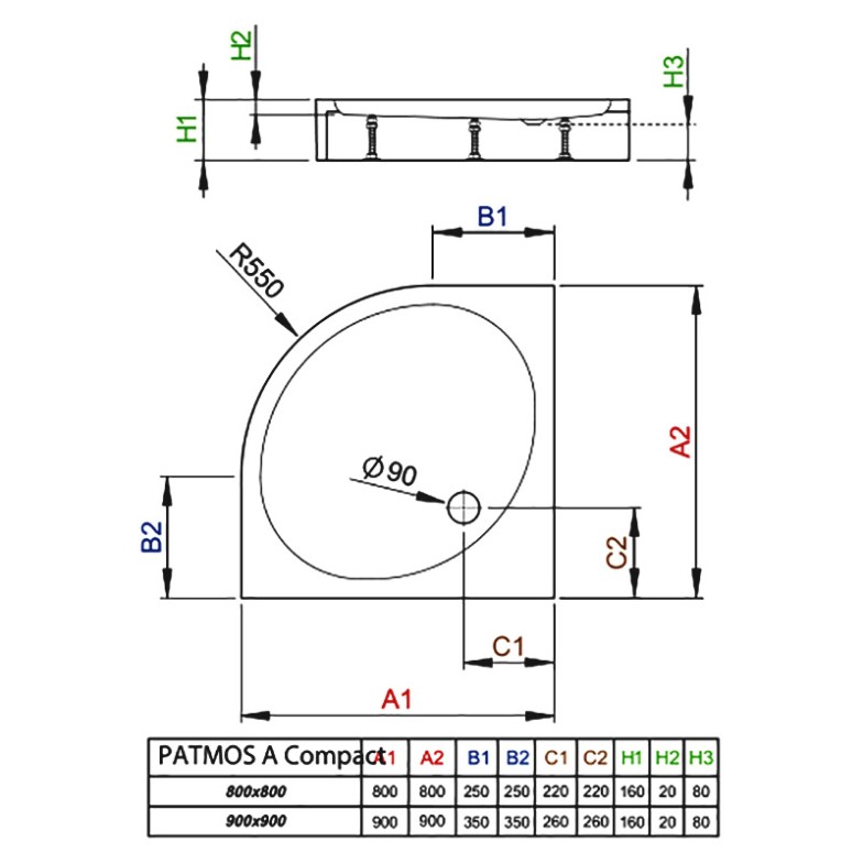 Піддон Patmos Compact A 80x80 з ніжками Radaway  (4S88155-05)