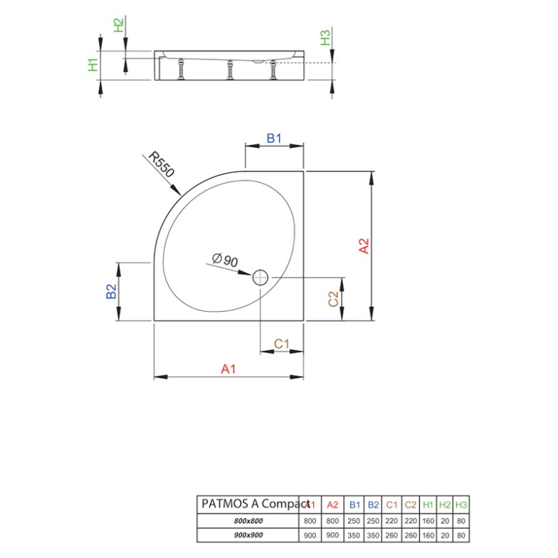 Піддон Patmos A 90 Compact Radaway  (4s99155-05)