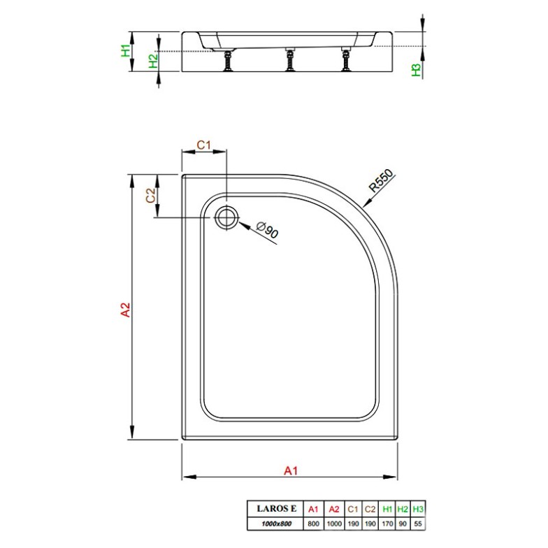 Піддон Laros E 100x80 L з ніжками Radaway  (SLE81017-01L)