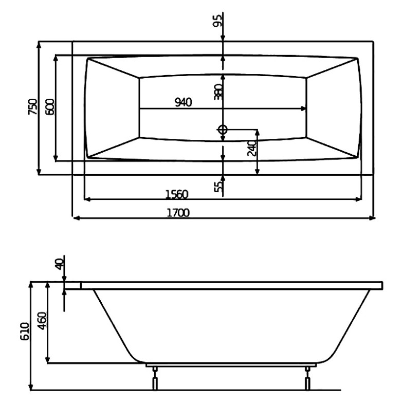 Ванна Vita 170x75 з ніжками Roca  (A24T066000)