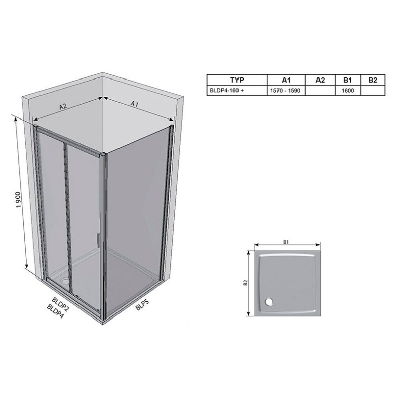 Душові двері BLDP 4-160 Transparent Ravak  (0YVS0C00Z1)