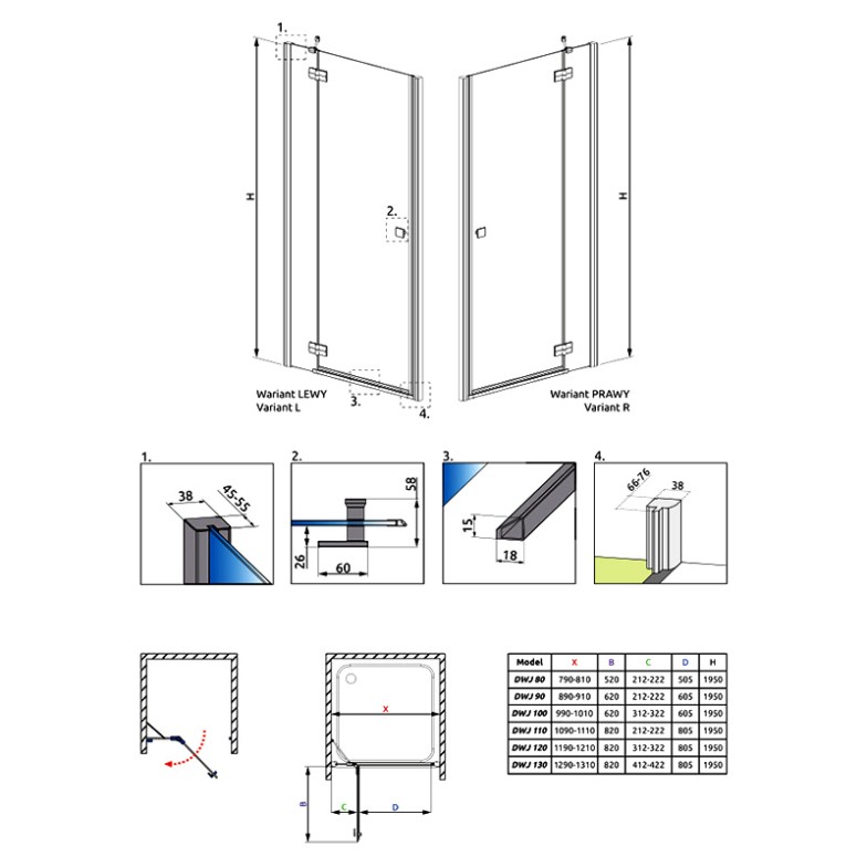 Душові двері Almatea DWJ 80 R Radaway  (30902-01-01N)