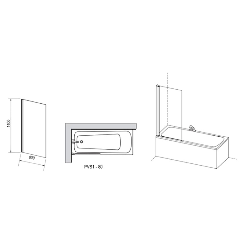 Шторка на ванну PVS 1-80 Ravak  (79840C00Z1)