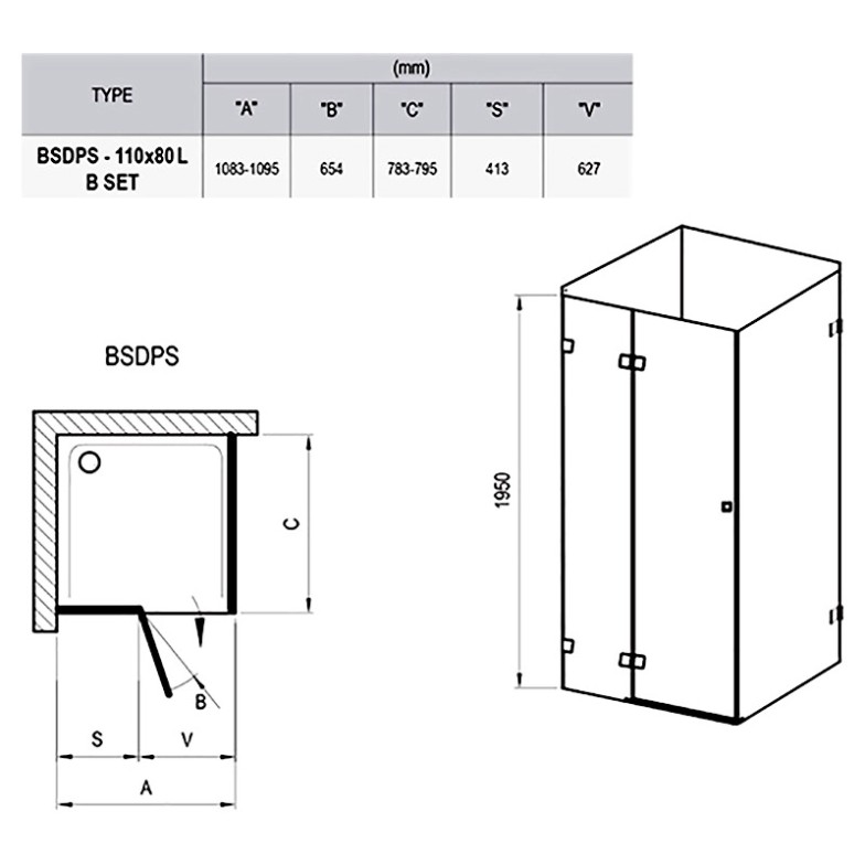 Душова штора BSDPS-110/80 L Transparent Ravak  (0ULD4A00Z1)