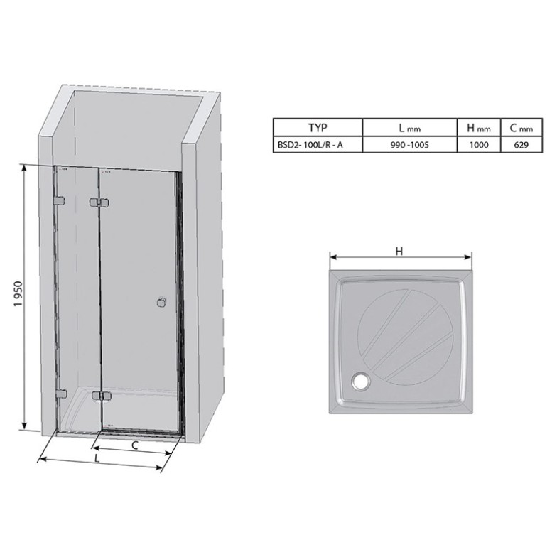 Душові двері BSD 2-100 А-L Transparent Ravak  (0ULAAA00Z1)