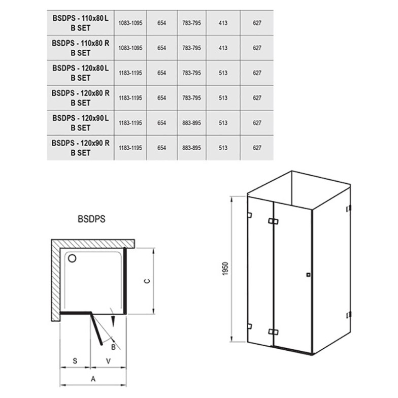 Душова штора BSDPS-110/80 R, транспарент Ravak  (0UPD4A00Z1)