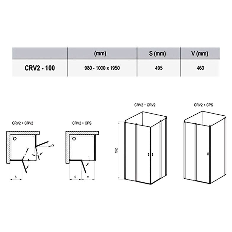 Душова штора CRV 2-100 Transparent + білий Ravak  (1QVA0100Z1)