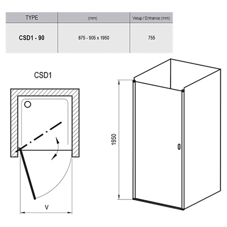 Душові двері CSD 1-90 Transparent + білий Ravak  (0QV70100Z1)