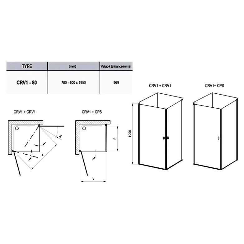 Душова штора CRV 1-80 Transparent + сатиновий Ravak  (1QV40U01Z1)