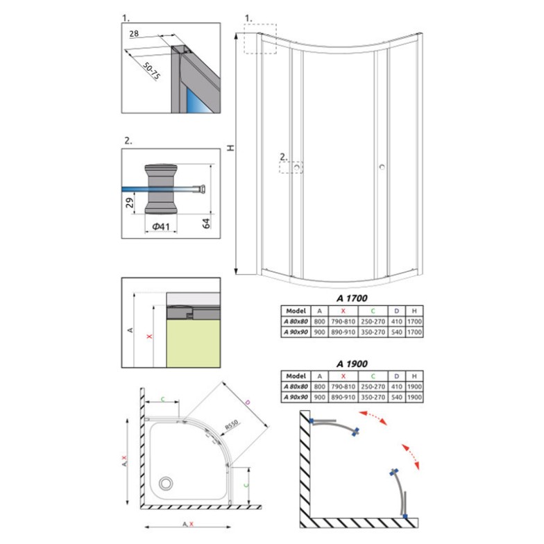 Душова штора Premium A 90x90 графіт Radaway  (30401-01-05)