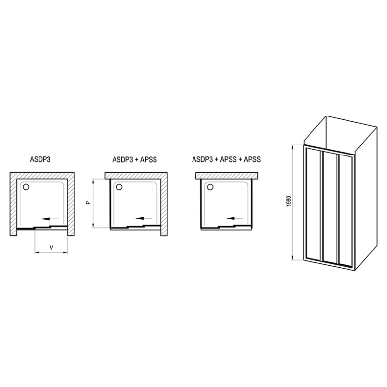 Душові двері ASDP 3-130 Transparent+чорний Ravak  (00VJ03R2Z1)