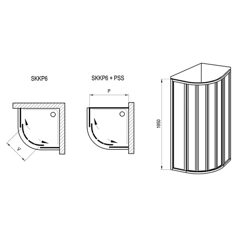 Душова штора SKKP 6-80 Transparent+чорний Ravak  (3204O302Z1)