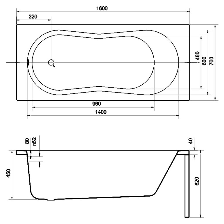 Ванна Nike 160x70 з ніжками Cersanit  (S301-248)