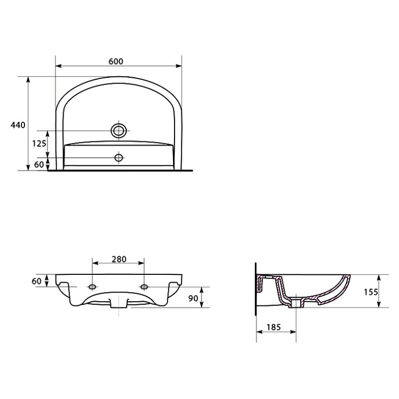 Раковина Arteco 60 меблева Cersanit  (K667-025)