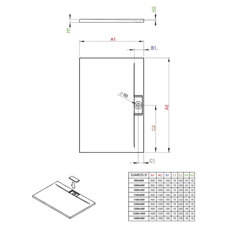 Піддон Giaros D 140x90 білий Radaway  (MKGD1490-03)