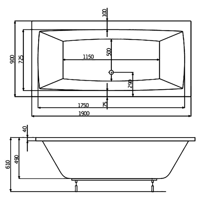 Ванна Vita 190x90 з ніжками Roca  (A24T090000)