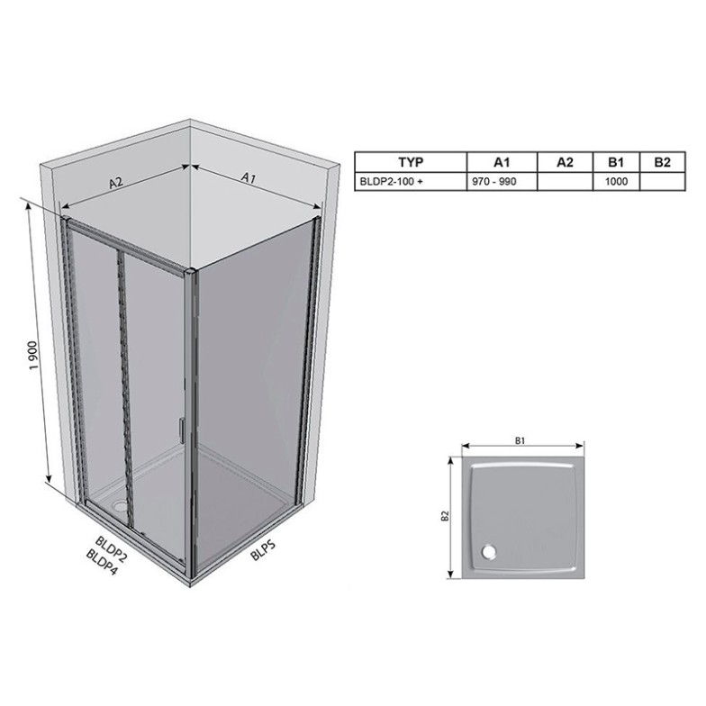 Душові двері BLDP 2-100 Transparent + білий Ravak  (0PVA0100Z1)