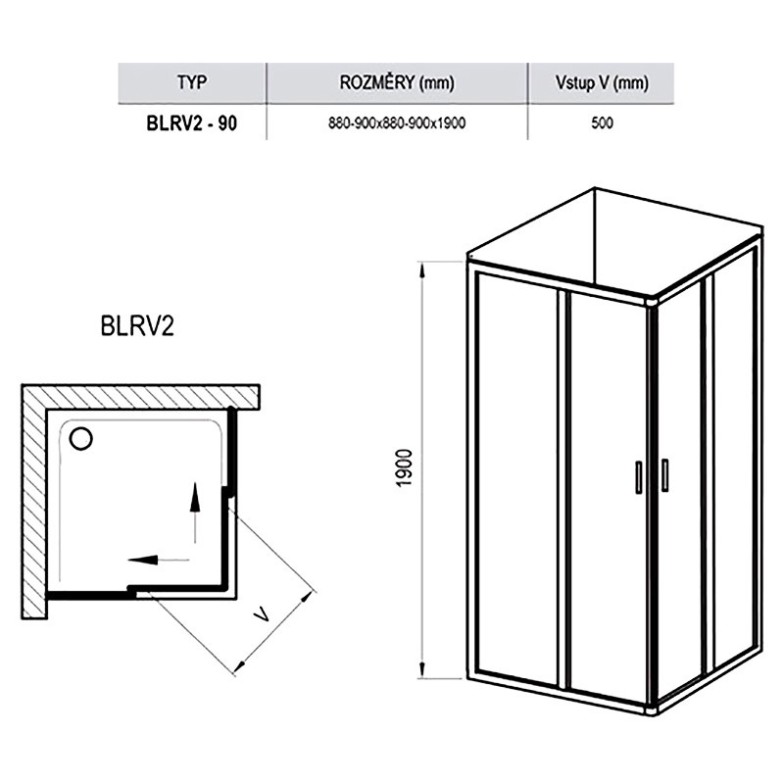 Душова штора BLRV 2-90 Transparent + сатиновий Ravak  (1LV70U00Z1)