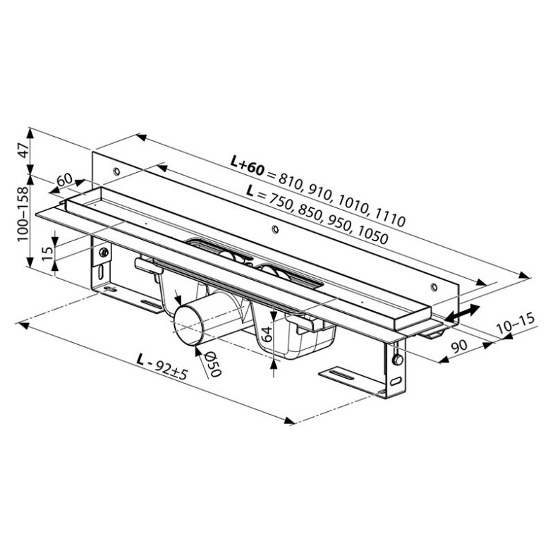 Душовий канал OZW 10 ° 750 Ravak  (X01626)